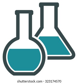 Glass Flasks vector icon. Style is bicolor flat symbol, soft blue colors, rounded angles, white background.