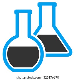 Glass Flasks vector icon. Style is bicolor flat symbol, blue and gray colors, rounded angles, white background.