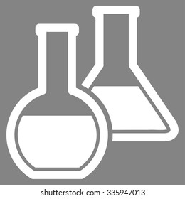 Glass Flasks vector icon. Style is flat symbol, white color, rounded angles, gray background.