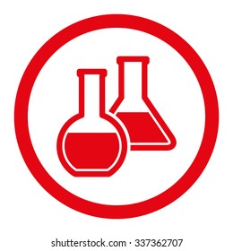 Glass Flasks vector icon. Style is flat rounded symbol, red color, rounded angles, white background.