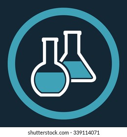 Glass Flasks vector icon. Style is bicolor flat rounded symbol, blue and white colors, rounded angles, dark blue background.
