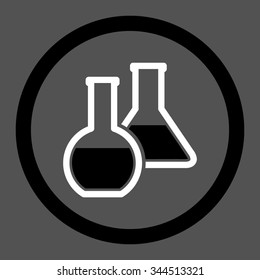 Glass Flasks vector icon. Style is bicolor flat rounded symbol, black and white colors, rounded angles, gray background.