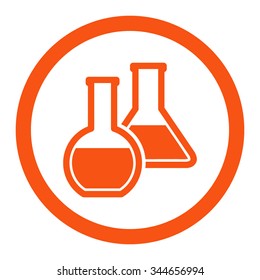 Glass Flasks vector icon. Style is flat rounded symbol, orange color, rounded angles, white background.