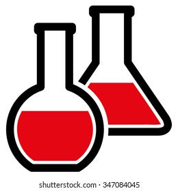 Glass Flasks vector icon. Style is bicolor flat symbol, intensive red and black colors, rounded angles, white background.