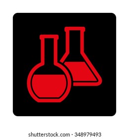 Glass Flasks vector icon. Style is flat rounded square button, intensive red and black colors, white background.