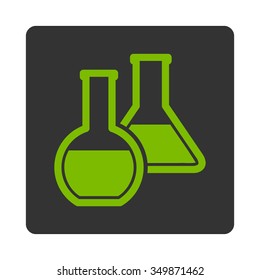 Glass Flasks vector icon. Style is flat rounded square button, eco green and gray colors, white background.