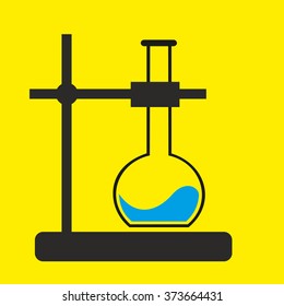Glass Flasks vector icon. Style is flat rounded symbol, yellow background.