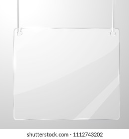 Glass flat rectangles banner on a silver satin ribbon.