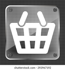 glass flat shopping basket pictogram on a metallic background