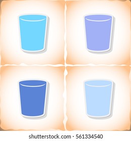 Glass. Flat sticker with shadow on old paper. Vector illustration