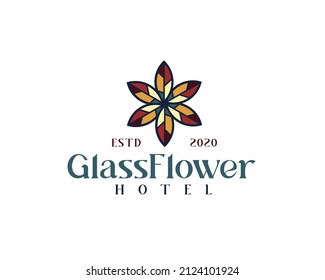 Glass Flower Hotel. Hotel Logo. Stained Glass Flower Logo