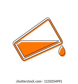 glass and flowing water icon. Isolated icon consisting of black thin contour and orange moved filling on different layers. White background