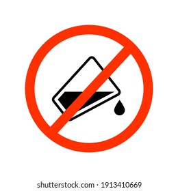 glass and flowing water icon. Not allowed, black object in red warning sign with transparent background