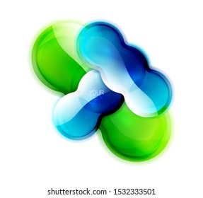 Glass fluid banner shapes, branding logo glossy template. Vector dynamic splash, minimalist digital futuristic concept. Vector art