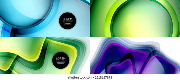 Glass fluid shapes abstract backgrounds. Geometric liquid bubble templates