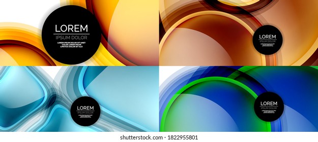 Glass fluid shapes abstract backgrounds. Geometric liquid bubble templates