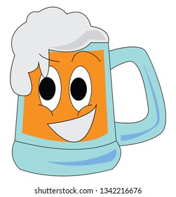 Glass of foaming beer illustration print vector on white background