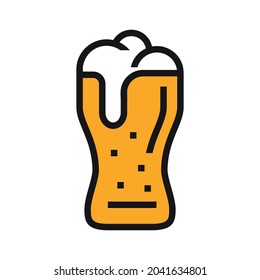 A glass glass with foaming beer. Oktoberfest symbol. An alcoholic drink made from wheat and malt. Vector illustration isolated on a white background for design and web.
