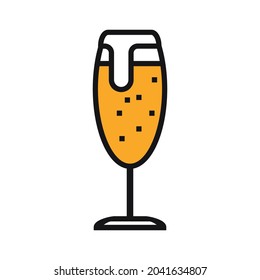 A glass glass with foaming beer. Oktoberfest symbol. An alcoholic drink made from wheat and malt. Vector illustration isolated on a white background for design and web.