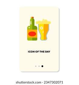 Glass of foamy beer and bottle flat vector icon. Alcoholic drinks for party or holiday isolated vector illustration. Restaurant, bar, pub, menu concept for web design and apps