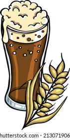 Glass of foamy dark beer vector illustration