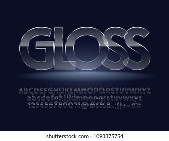 Glass Font. Gloss Vector Alphabet Letters, Symbols, Numbers.