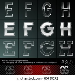 Glass font font plus graphic styles. Set #3. File contains graphic styles available in the Illustrator 10 + You can apply the styles to any of you own fonts or objects