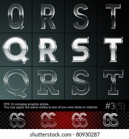 Glass font font plus graphic styles. Set #3. File contains graphic styles available in the Illustrator 10 + You can apply the styles to any of you own fonts or objects