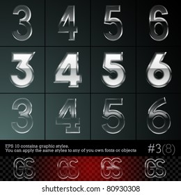 Glass font font plus graphic styles. Set #3. File contains graphic styles available in the Illustrator 10 + You can apply the styles to any of you own fonts or objects