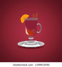 A glass of fragrant red mulled wine in vector