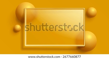 Glass frame with colored spheres on background. Vector illustration
