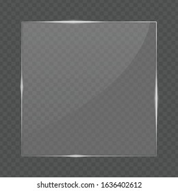 Glass frame isolated on transparent background. Realistic glass transparent banner. Glowing borders. Vector illustration EPS 10.