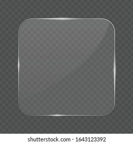 Glass frame isolated on transparent background. Realistic glass transparent banner. Glowing borders. Vector illustration EPS 10.