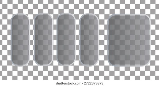Marco de vidrio aislado sobre fondo transparente. Vector Pantalla de plástico, barra de vidrio en blanco o panel para su diseño. Pantalla de cristal de UI UX del dispositivo móvil del smartphone.