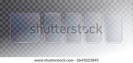 Glass frame isolated on transparent background. Vector Plastic screen display, Blank glass bar or panel for your design. UI UX Glass Screen of Mobile Smartphone Device.