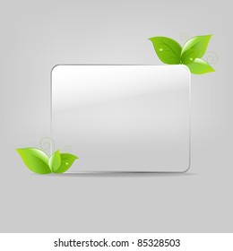 Glass Frame With Leafs, Vector Illustration