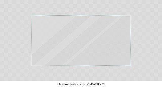 Glass frame, mirror vector illustration on transparent background. Rectangle glass texture