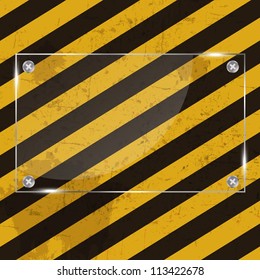 Glass frame on grunge striped cunstruction background vector illustration