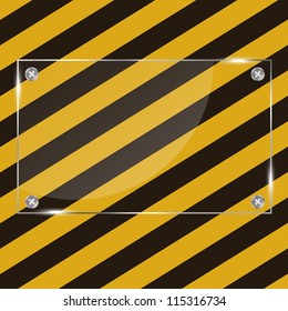 Glass frame on grunge striped cunstruction background vector illustration