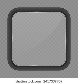 Glass frame on transparent background. Realistic square frames with with shiny glass in realistic style.