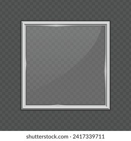 Glasrahmen auf transparentem Hintergrund. Realistische quadratische Rahmen mit glänzendem Glas im realistischen Stil.