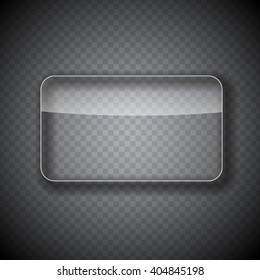 Glass Frame, Rectangular Button on Checkered  Abstract Transparent Background. Vector Illustration. EPS10