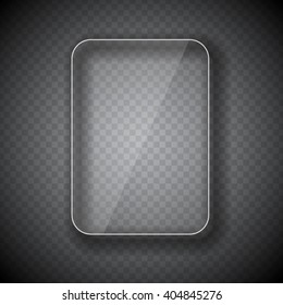 Glass Frame, Rectangular Button on Checkered  Abstract Transparent Background. Vector Illustration. EPS10