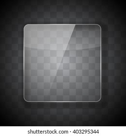 Glass Frame,  Rectangular Buttons on Checkered  Abstract Transparent Background. Vector Illustration. 