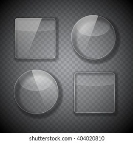 Glass Frame, Rectangular and Round Buttons on Checkered  Abstract Transparent Background. 