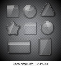 Glass Frame, Rectangular, Star and Round Buttons on Checkered  Abstract Transparent Background. Vector Illustration. EPS10