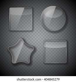 Glass Frame, Rectangular, Star and Round Buttons on Checkered  Abstract Transparent Background. Vector Illustration. EPS10