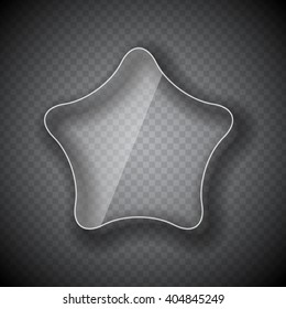 Glass Frame, Star Button on Checkered  Abstract Transparent Background. Vector Illustration. EPS10