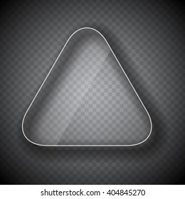 Glass Frame, Triangle  Button on Checkered  Abstract Transparent Background. Vector Illustration. EPS10