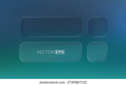 Glass frame UI elements with frosted effect. A modern transparent design set on a gradient background. Vector illustration.